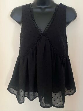 miami Black Textured V-Neck Peplum Tank